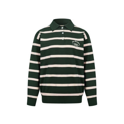 Ann Andelman Green Striped Long-sleeved Polo Shirt