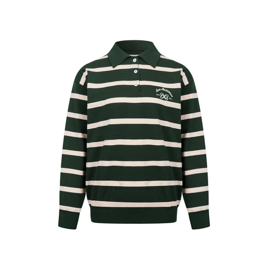 Ann Andelman Green Striped Long-sleeved Polo Shirt