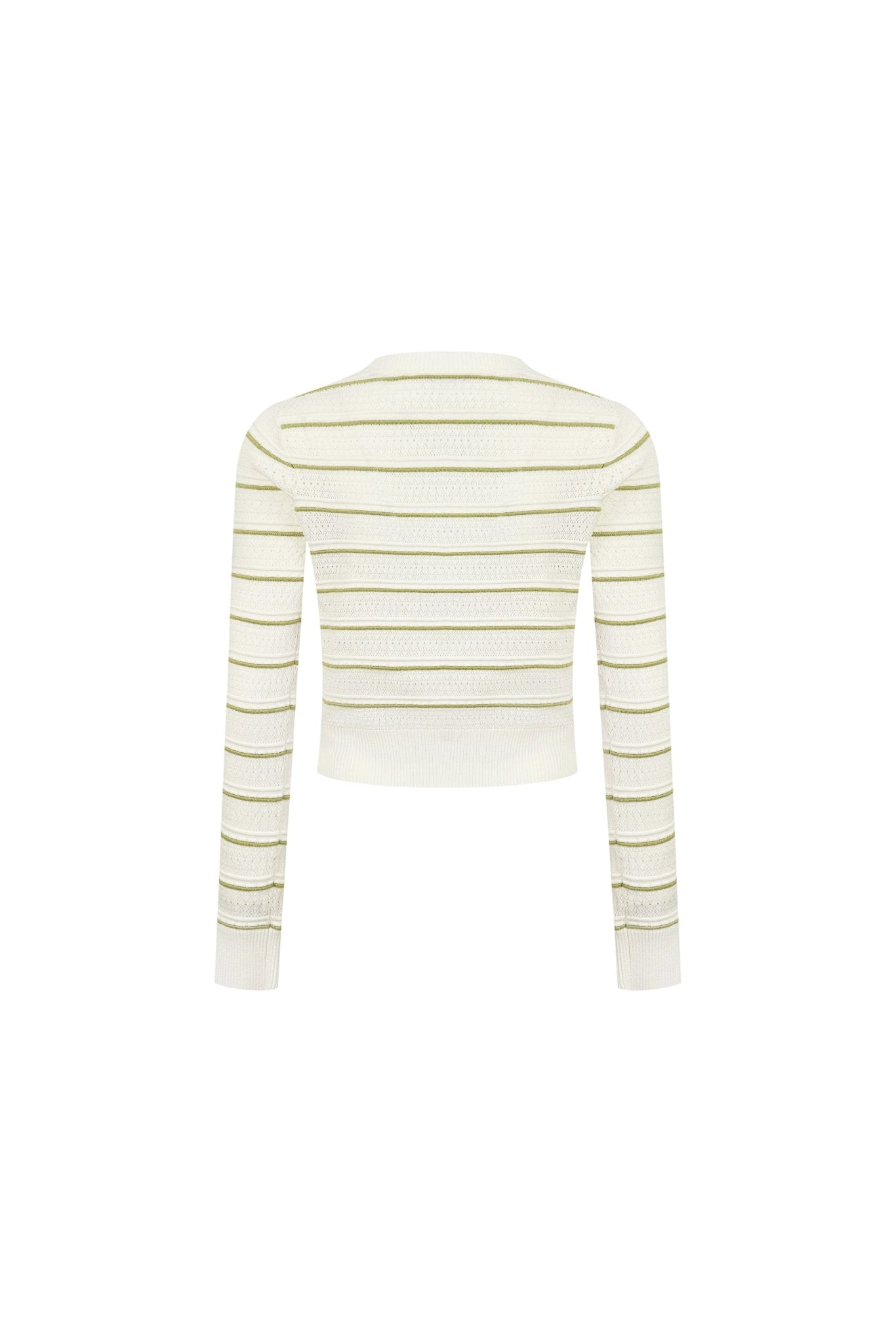 Ann Andelman Green Striped Openwork Knit Top