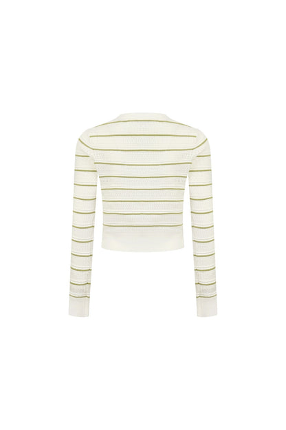 Ann Andelman Green Striped Openwork Knit Top