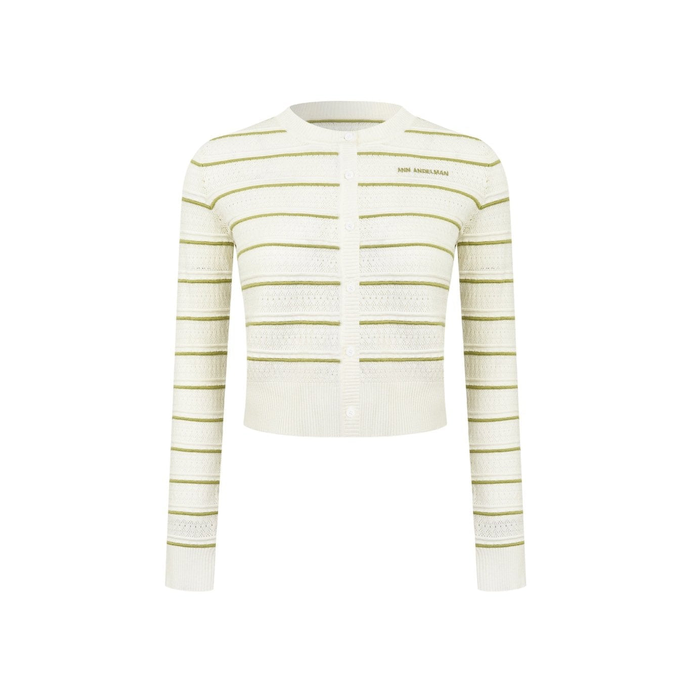 Ann Andelman Green Striped Openwork Knit Top