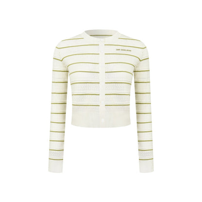 Ann Andelman Green Striped Openwork Knit Top
