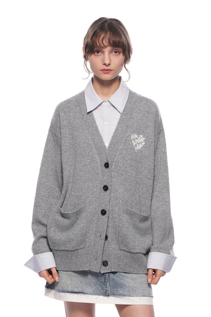 Ann Andelman Grey Faux Two-piece Knit Top With Patchwork Shirt