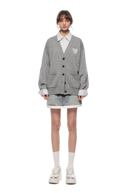 Ann Andelman Grey Faux Two-piece Knit Top With Patchwork Shirt