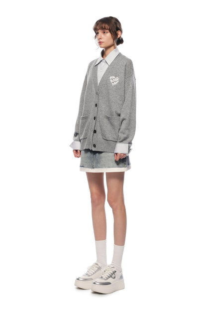 Ann Andelman Grey Faux Two-piece Knit Top With Patchwork Shirt