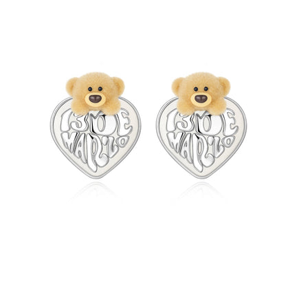 13DE MARZO Bear Heart Pearl Ear Stud