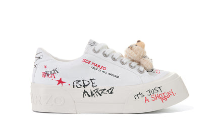 13DE MARZO Painted Canvas Shoes White