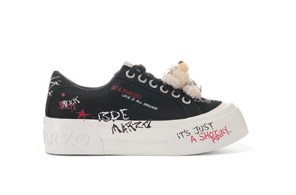 13DE MARZO Painted Canvas Shoes Black
