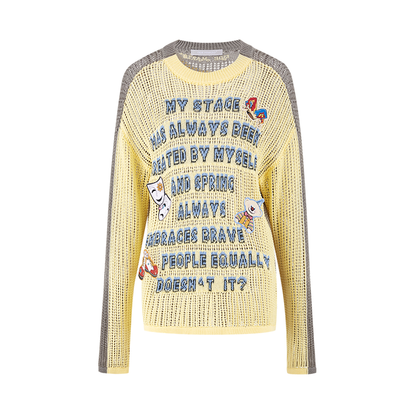 13DE MARZO Rebel Clown Bear Hollow Sweater Yellow