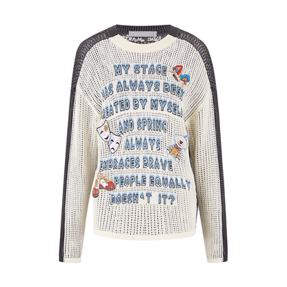 13DE MARZO Rebel Clown Bear Hollow Sweater White