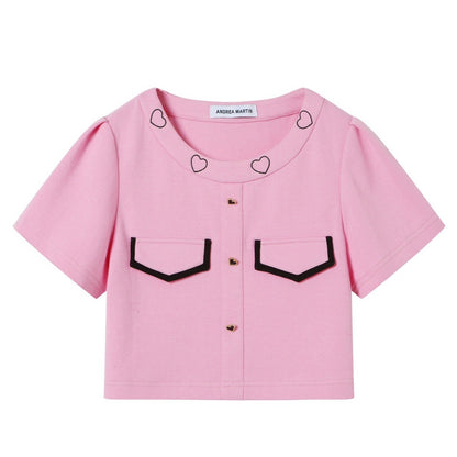 Andrea Martin Heart Pocket Crop Tee Pink