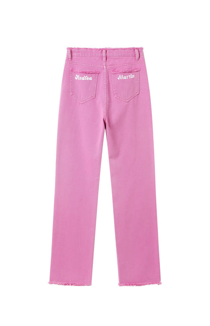 Andrea Martin Bowknot Raw Edge Jeans Pink