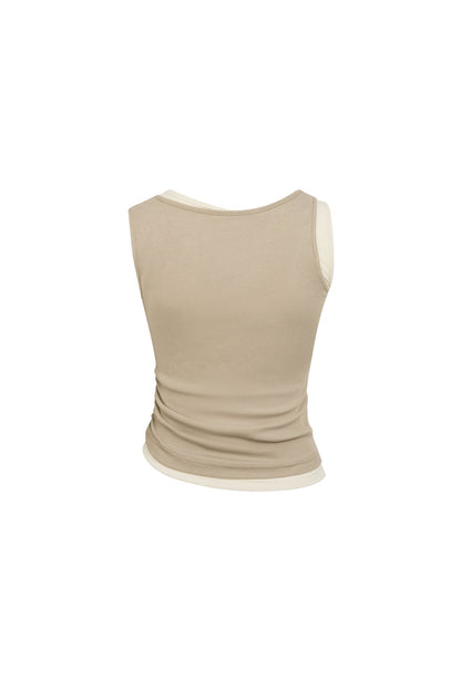 Ann Andelman Khaki Faux Two-piece Vest with Metallic Details