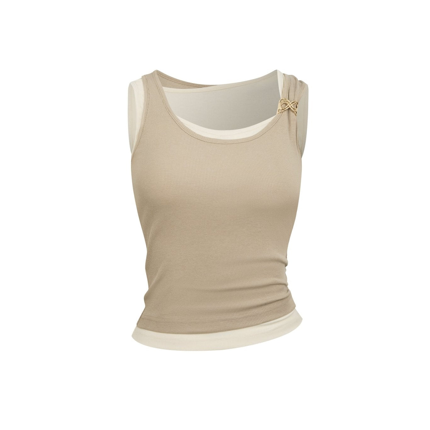 Ann Andelman Khaki Faux Two-piece Vest with Metallic Details