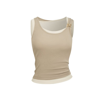 Ann Andelman Khaki Faux Two-piece Vest with Metallic Details