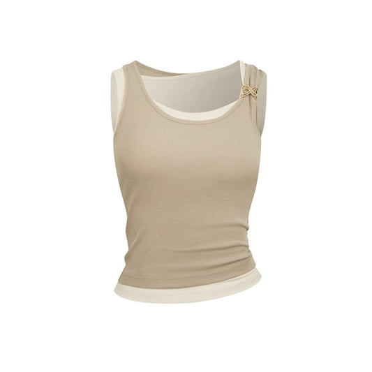 Ann Andelman Khaki Faux Two-piece Vest with Metallic Details