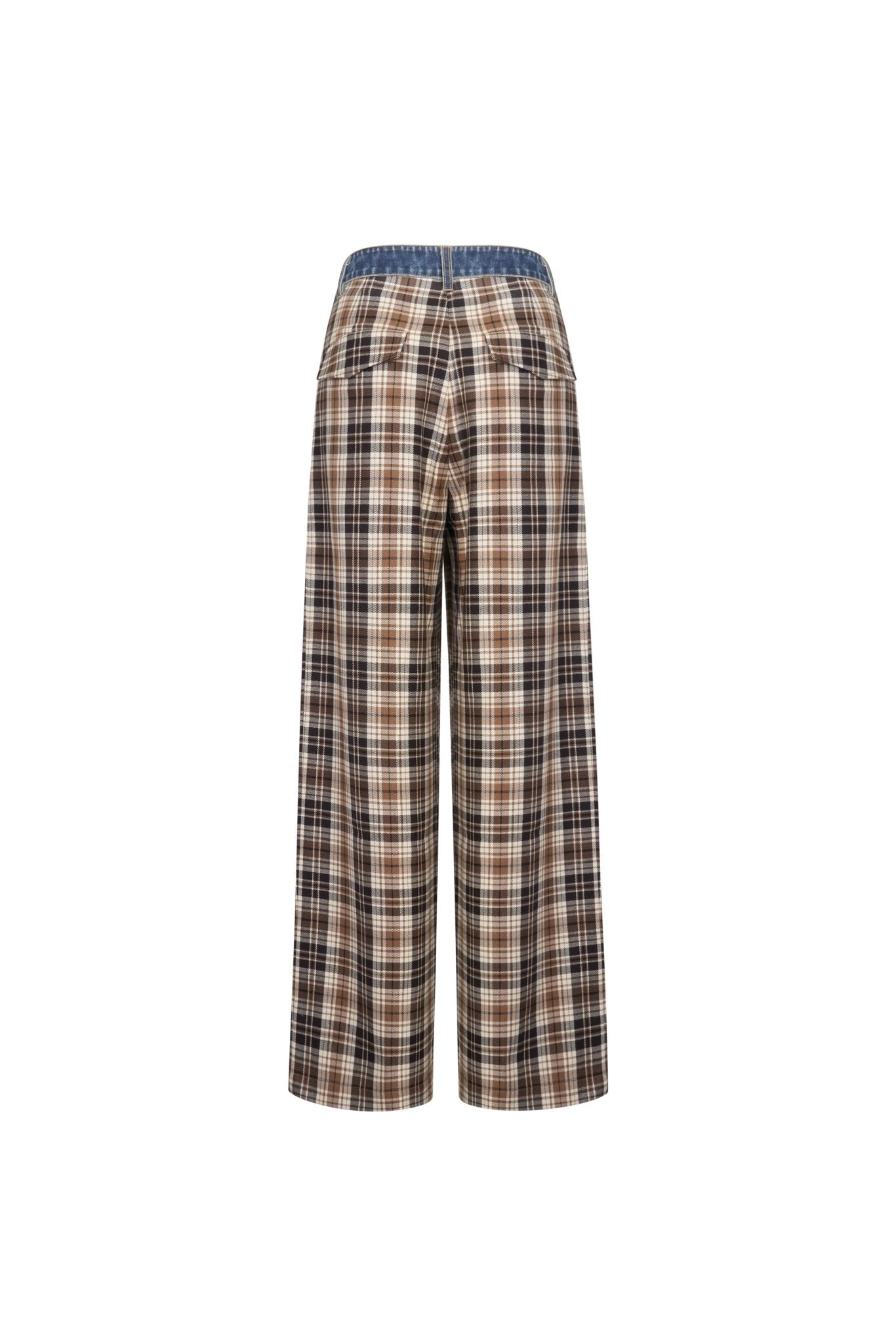 Ann Andelman Khaki Patchwork Denim Checkered Trousers