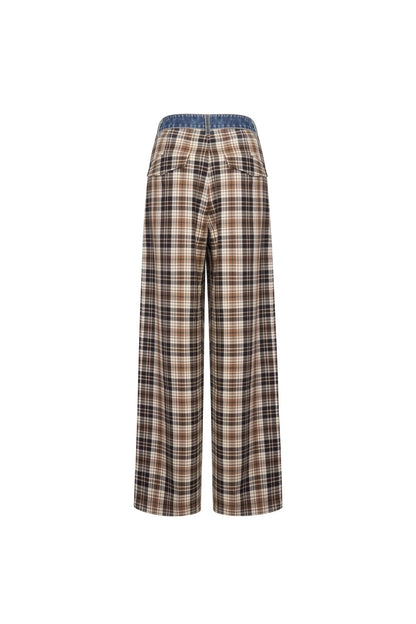 Ann Andelman Khaki Patchwork Denim Checkered Trousers