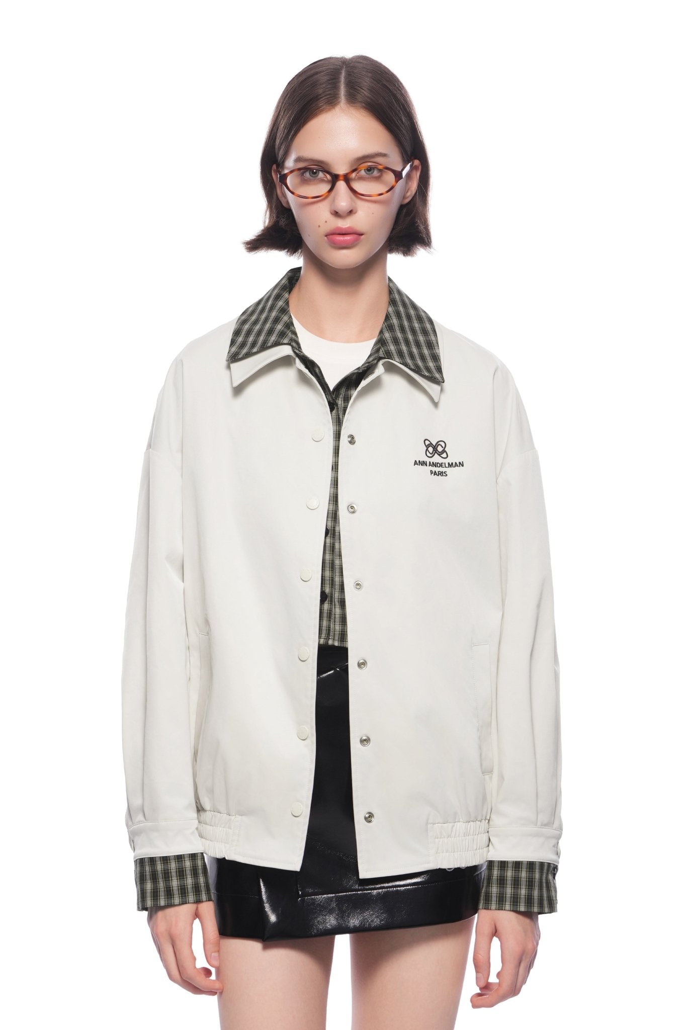 Ann Andelman Light Apricot Plaid Patchwork Faux Two-piece Loose Coat