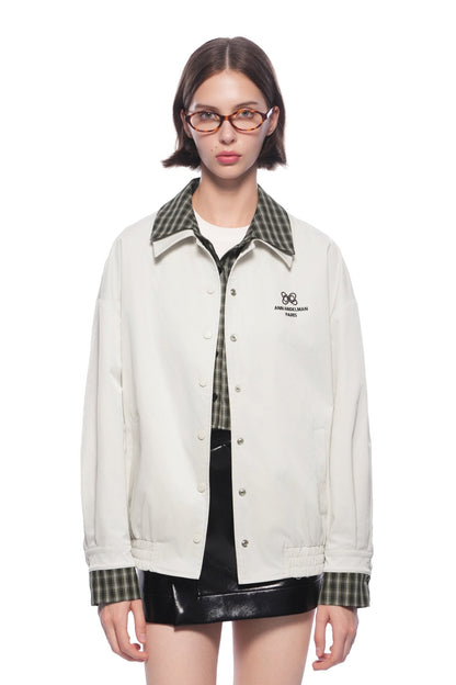 Ann Andelman Light Apricot Plaid Patchwork Faux Two-piece Loose Coat