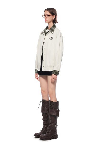 Ann Andelman Light Apricot Plaid Patchwork Faux Two-piece Loose Coat