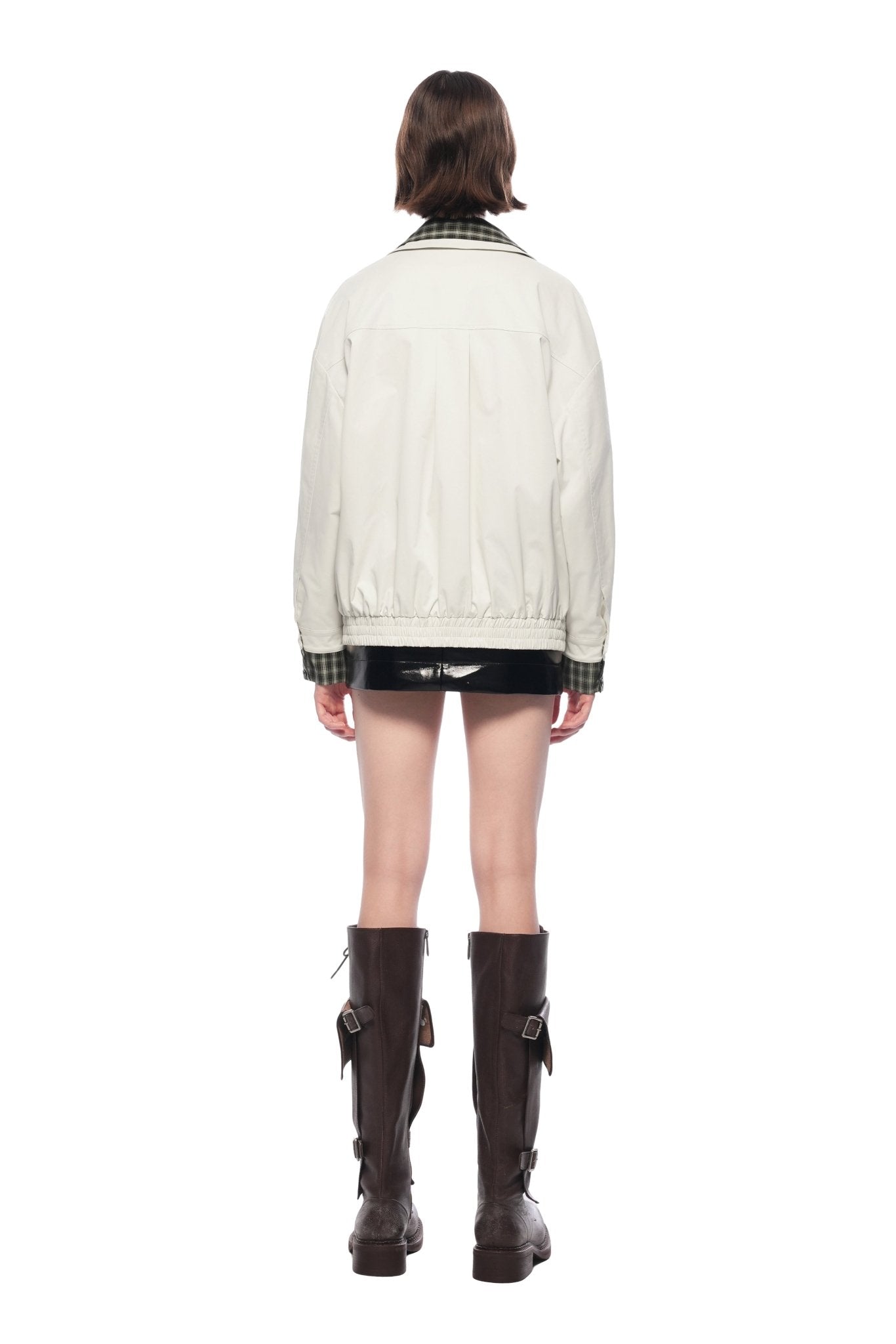 Ann Andelman Light Apricot Plaid Patchwork Faux Two-piece Loose Coat