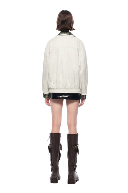 Ann Andelman Light Apricot Plaid Patchwork Faux Two-piece Loose Coat