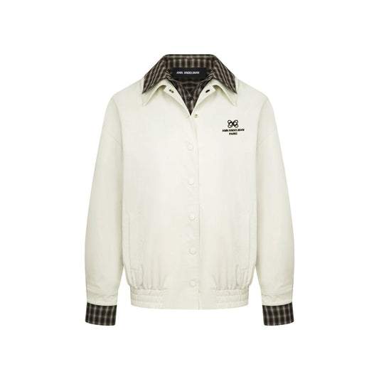 Ann Andelman Light Apricot Plaid Patchwork Faux Two-piece Loose Coat