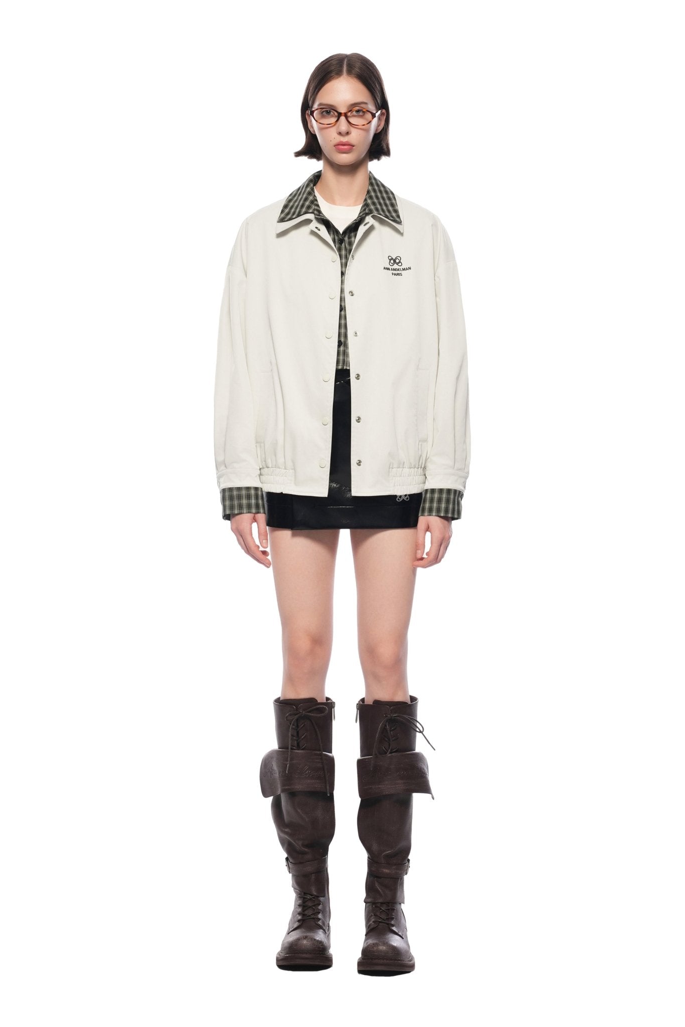 Ann Andelman Light Apricot Plaid Patchwork Faux Two-piece Loose Coat