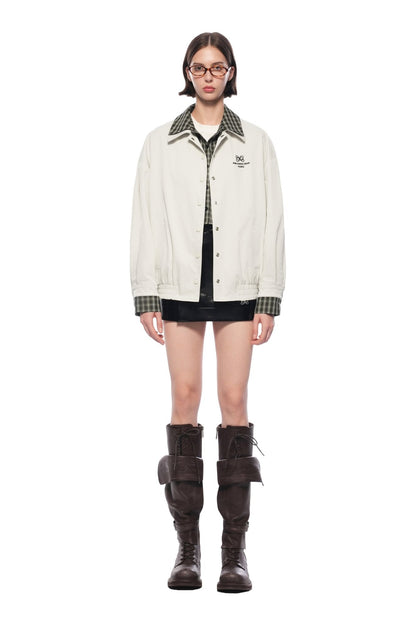 Ann Andelman Light Apricot Plaid Patchwork Faux Two-piece Loose Coat