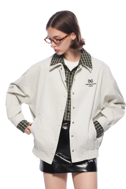 Ann Andelman Light Apricot Plaid Patchwork Faux Two-piece Loose Coat