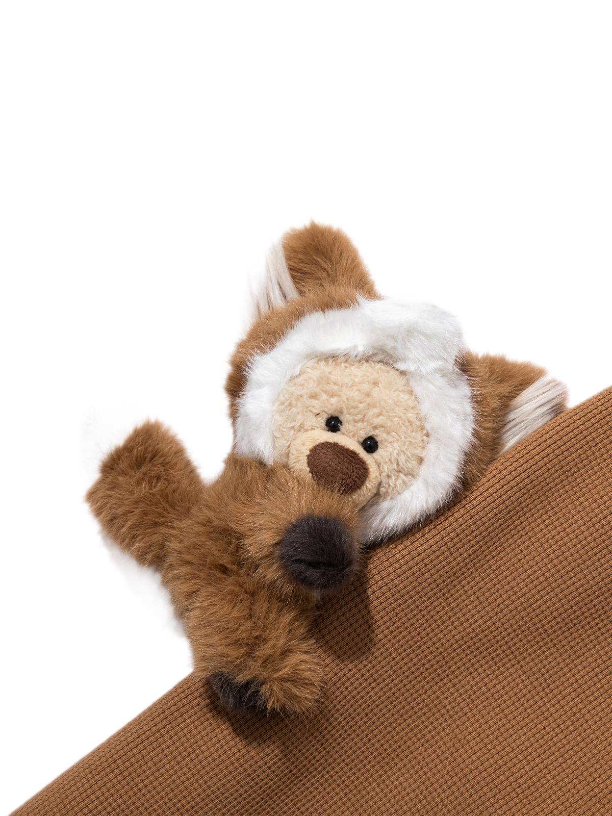 13DE MARZO Textured Fox-Ear Zip Hoodie Brown