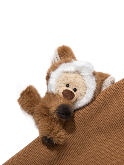 13DE MARZO Textured Fox-Ear Zip Hoodie Brown