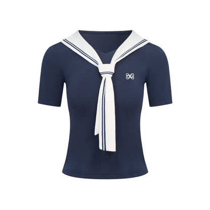 Ann Andelman Navy Blue Contrast Slim Fit T-shirt