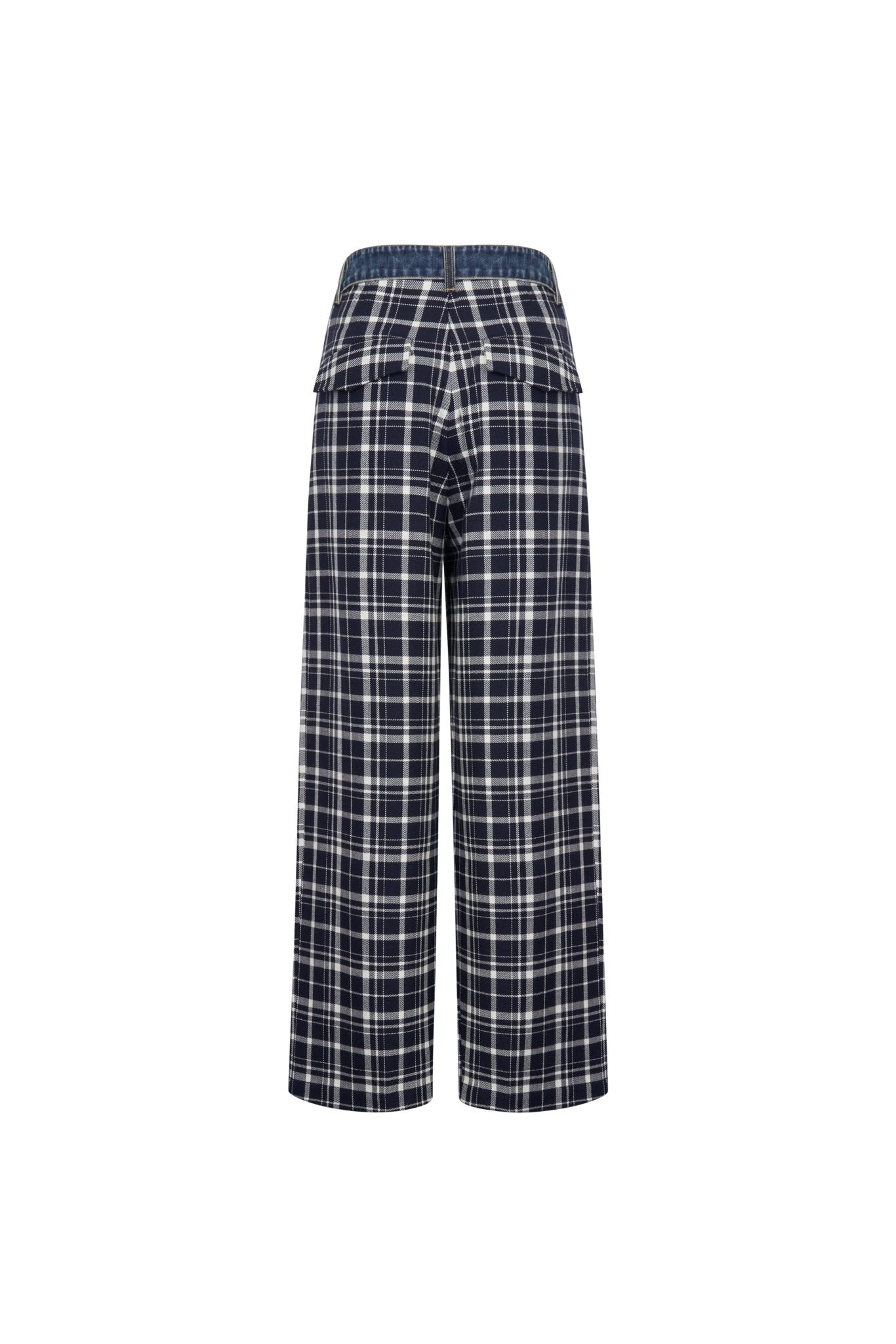Ann Andelman Navy Blue Patchwork Denim Checkered Trousers
