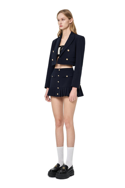 Ann Andelman Navy Blue Pleated Skirt with Metal Buckle