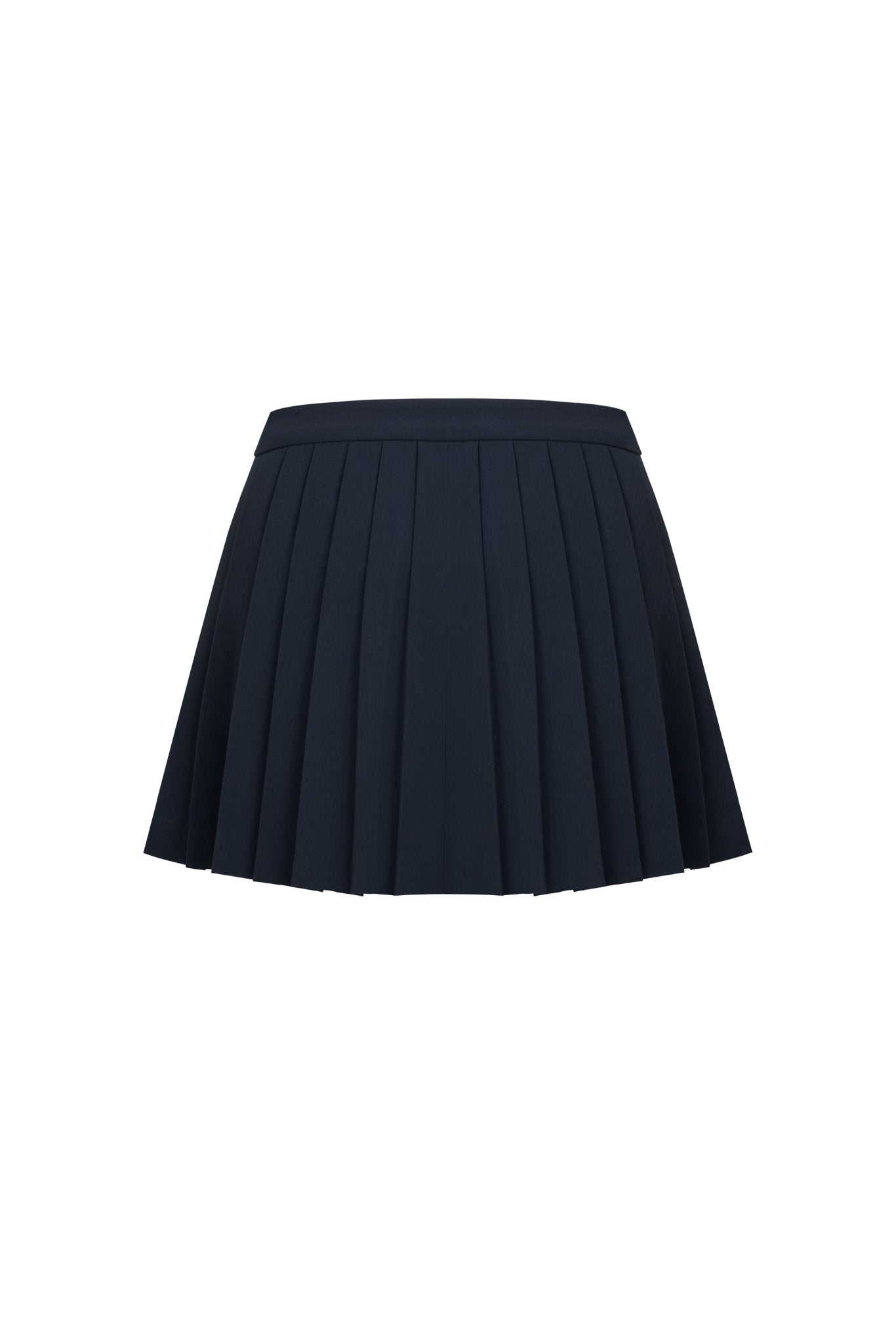 Ann Andelman Navy Blue Pleated Skirt with Metal Buckle