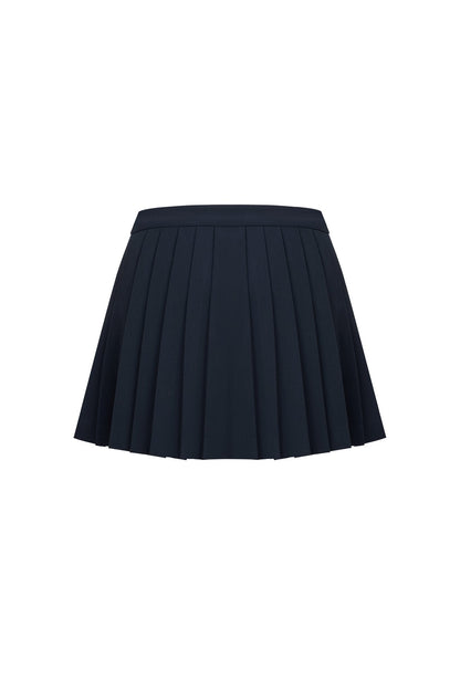 Ann Andelman Navy Blue Pleated Skirt with Metal Buckle