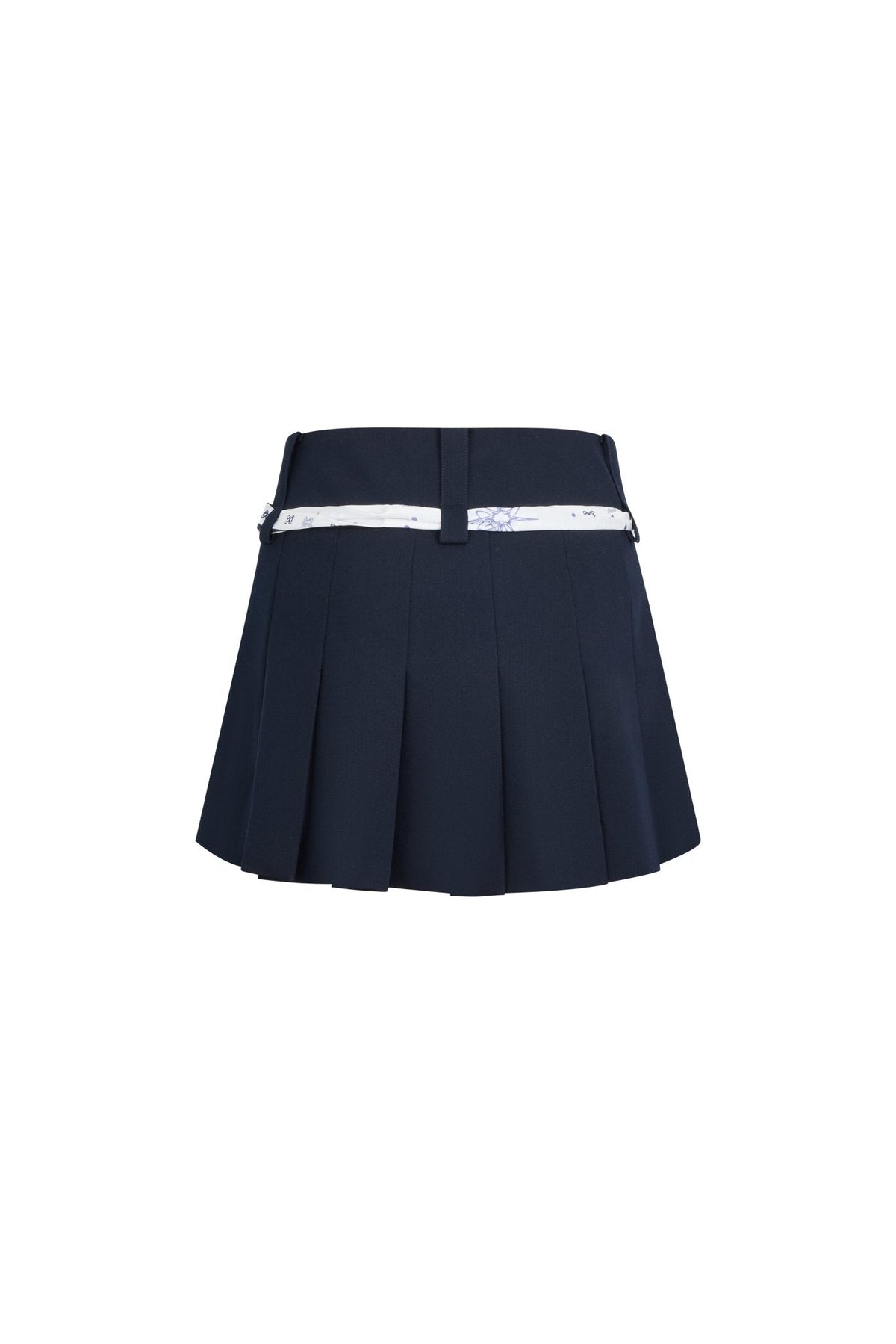 Ann Andelman Silk Scarf Tied Pleated Skirt Navy Blue