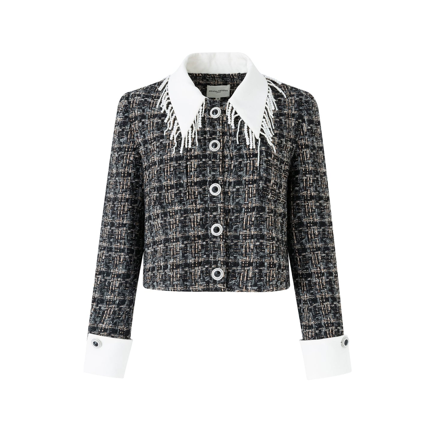 DIANA VEVINA Pearl Fringe Lapel Jacket