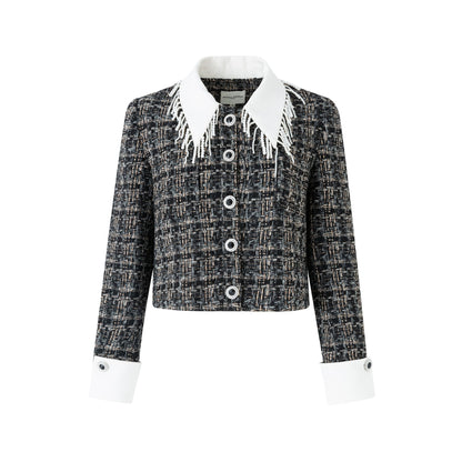 DIANA VEVINA Pearl Fringe Lapel Jacket