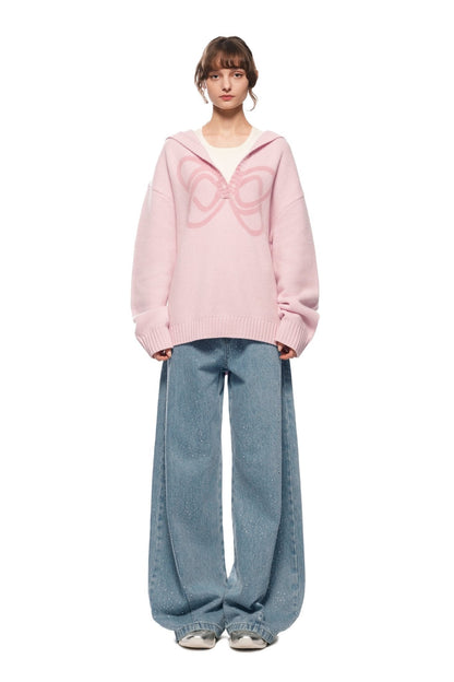 Ann Andelman Pink Printed Hooded V-neck Sweater