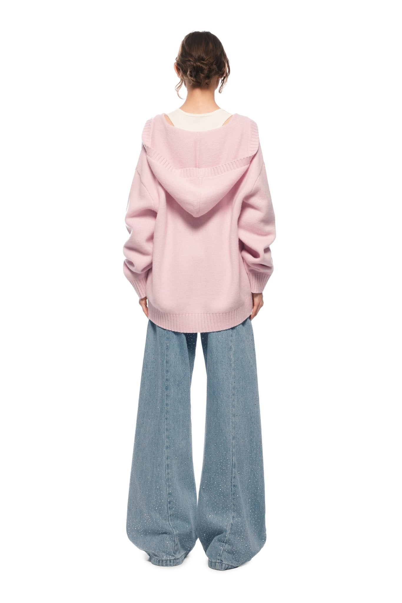 Ann Andelman Pink Printed Hooded V-neck Sweater