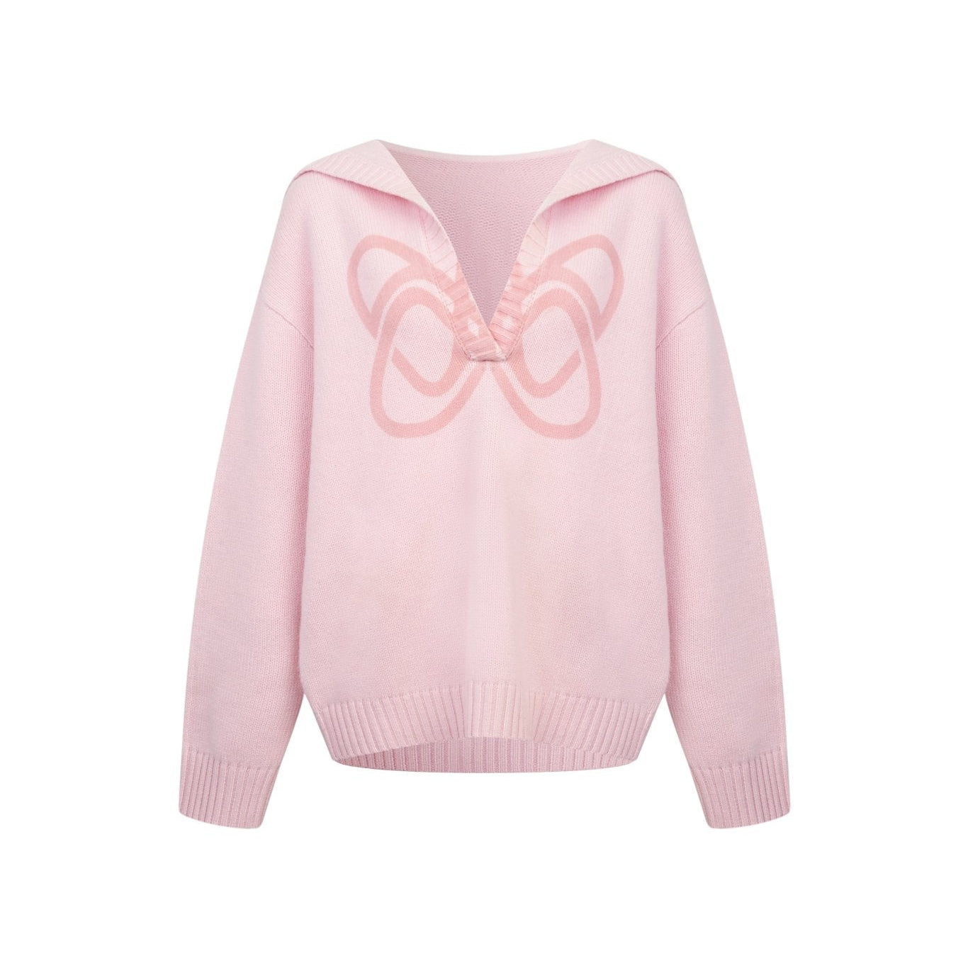 Ann Andelman Pink Printed Hooded V-neck Sweater