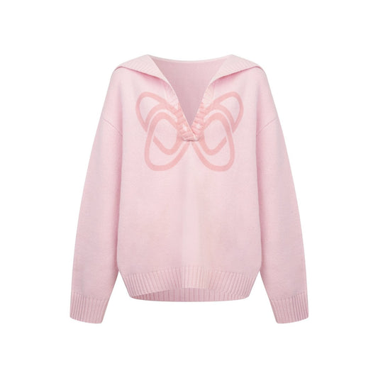 Ann Andelman Pink Printed Hooded V-neck Sweater