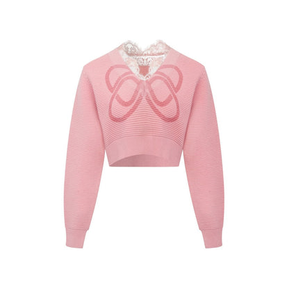 Ann Andelman Pink Printed Lace Short Sweater