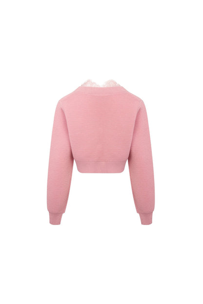 Ann Andelman Pink Printed Lace Short Sweater