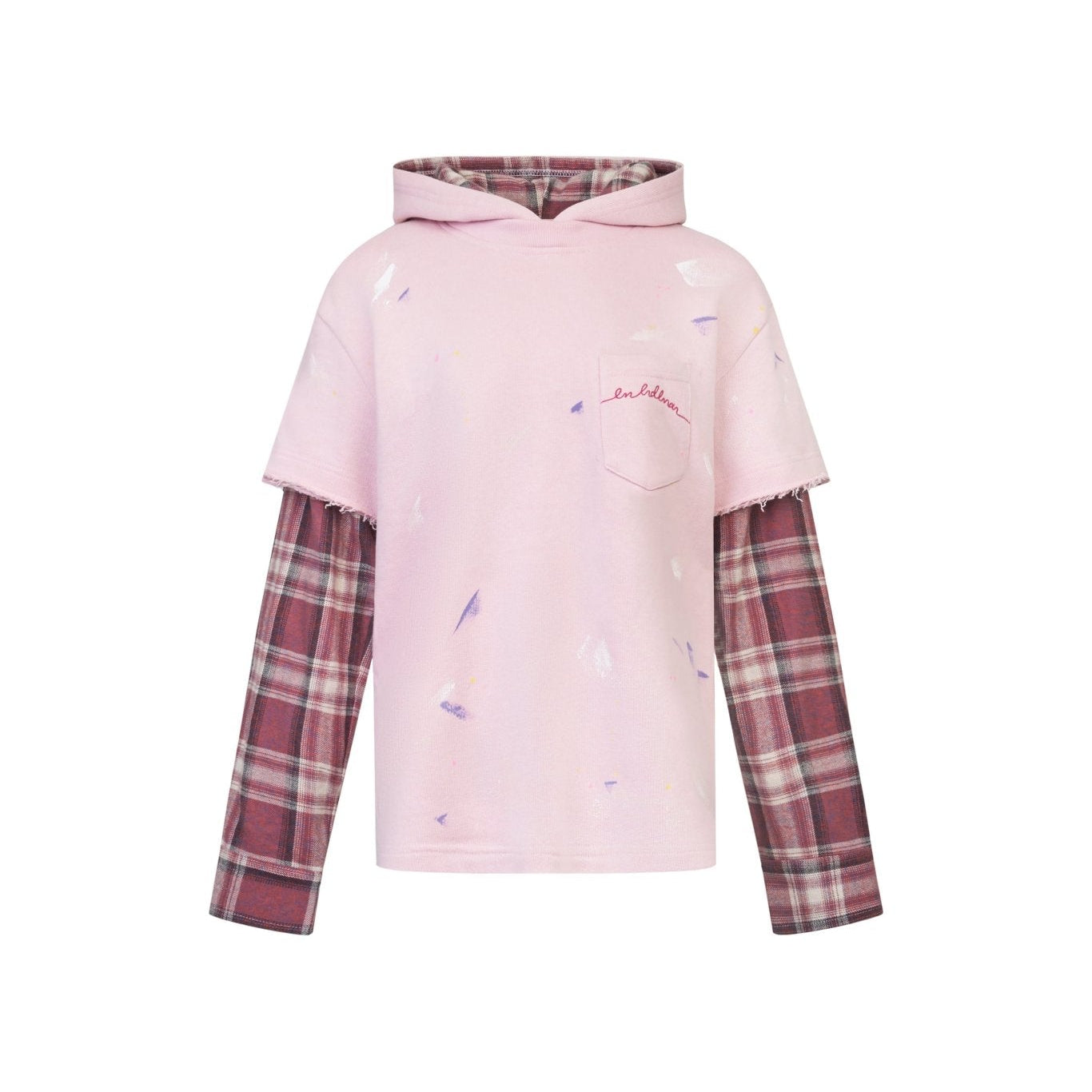 Ann Andelman Pink Splatter-paint Faux Two-piece Hoodie