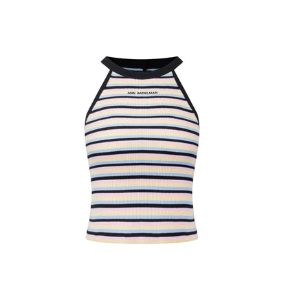 Ann Andelman Pink Striped Holiday Halter Tank Tops