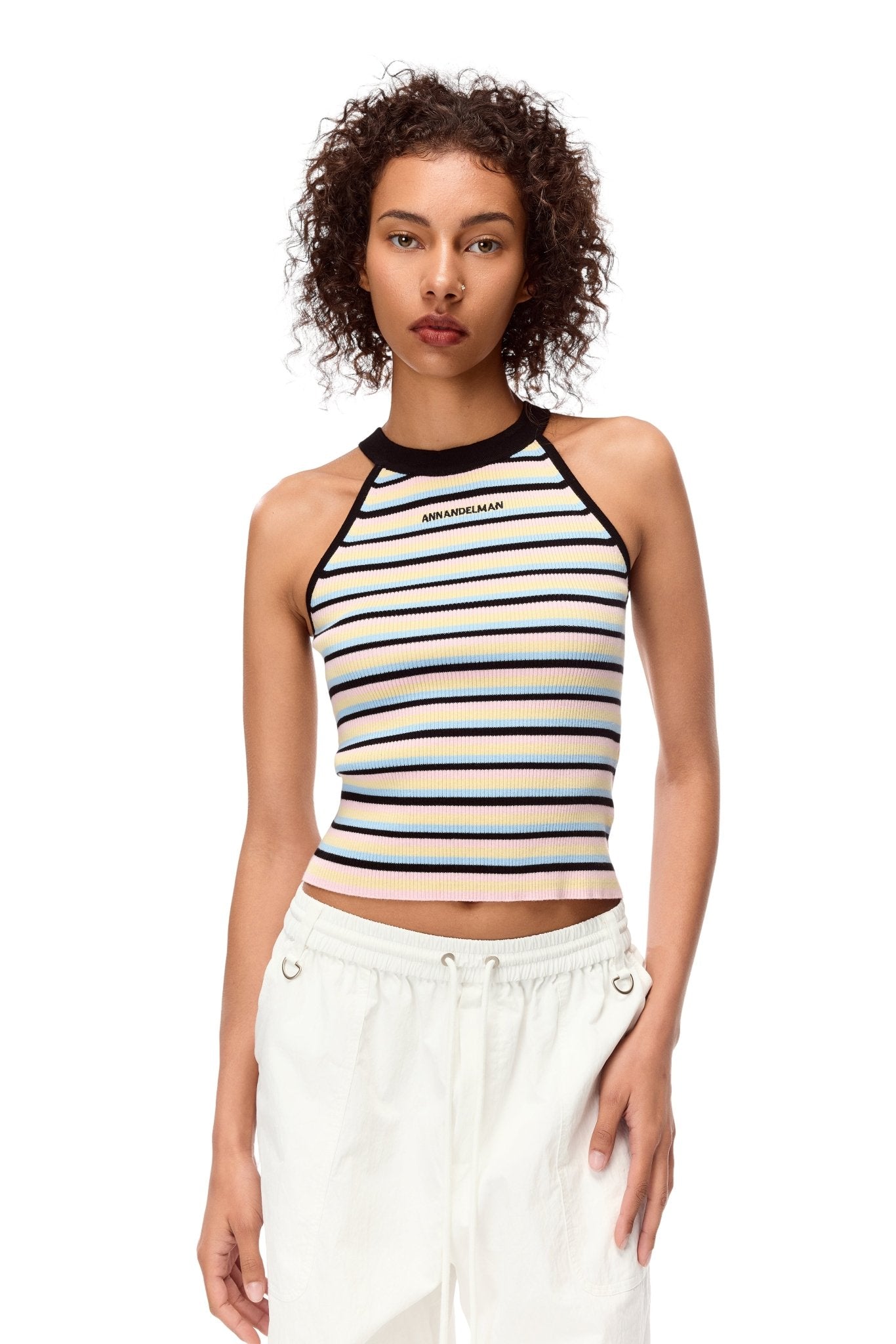 Ann Andelman Pink Striped Holiday Halter Tank Tops